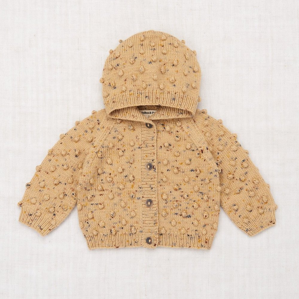 NWT Misha & Puff 6-12m 100% Pima Cotton Camel Confetti Popcorn Hooded Cardigan